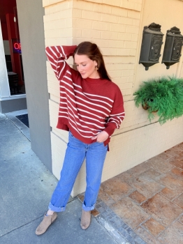 Striped Oversized Sweater - Rust