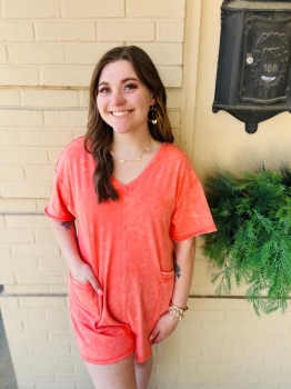 Mineral Wash Romper - Coral