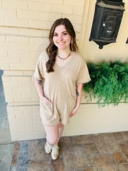 Mineral Wash Romper - Taupe