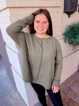 Ribbed Dolman Sweater Top - Dark Olive