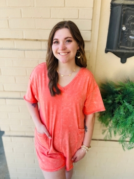 Mineral Wash Romper - Coral
