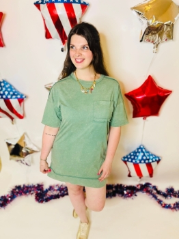 Mineral Washed Shift Dress - Sage