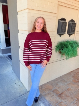 Striped Oversized Sweater - Cabernet
