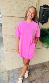 Mineral Washed Comfy Knit Dress - Pink