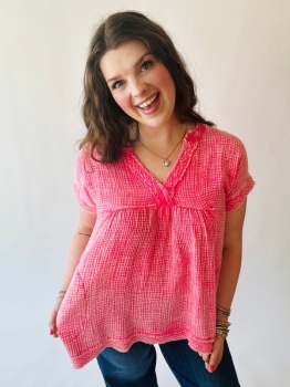 Washed Gauze Top - Fuchsia