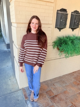 Striped Oversized Sweater - Brown