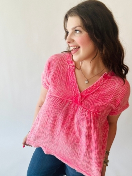 Washed Gauze Top - Fuchsia