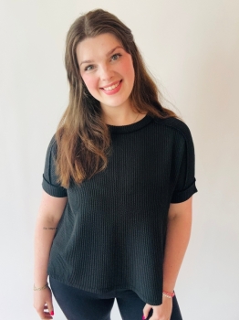 Corded Ribbed Top - Black