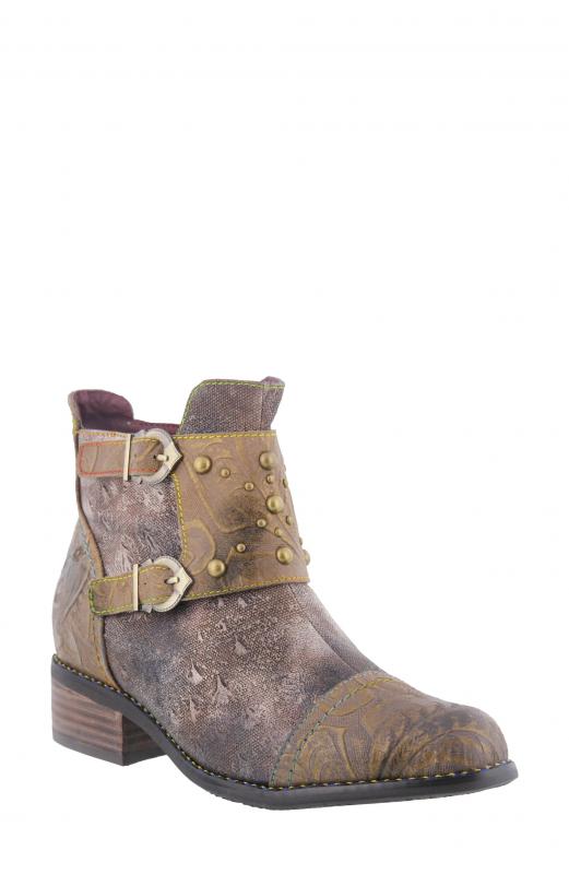 Nailhead Buckled Ankle Boot