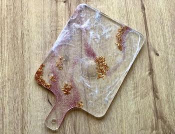Pink and Gold Swirl Marble Resin Charcuterie Serving Board