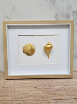 Sea Midas Hand Painted 24K Conch and Clam Shells in Frame