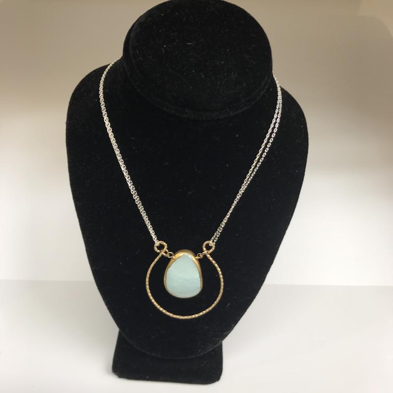 Stainless Steel Gold Filled Necklace with Blue Freeform Druzy 