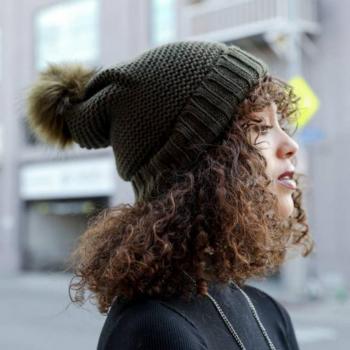 Olive Sherpa-Lined Pom Pom Hat