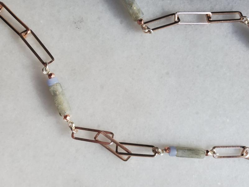 Labradorite & Agate Paperclip Chain Necklace