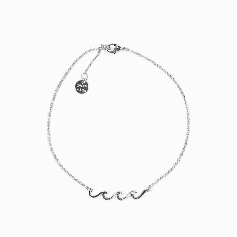 Pura Vida Delicate Wave Charm Silver Anklet
