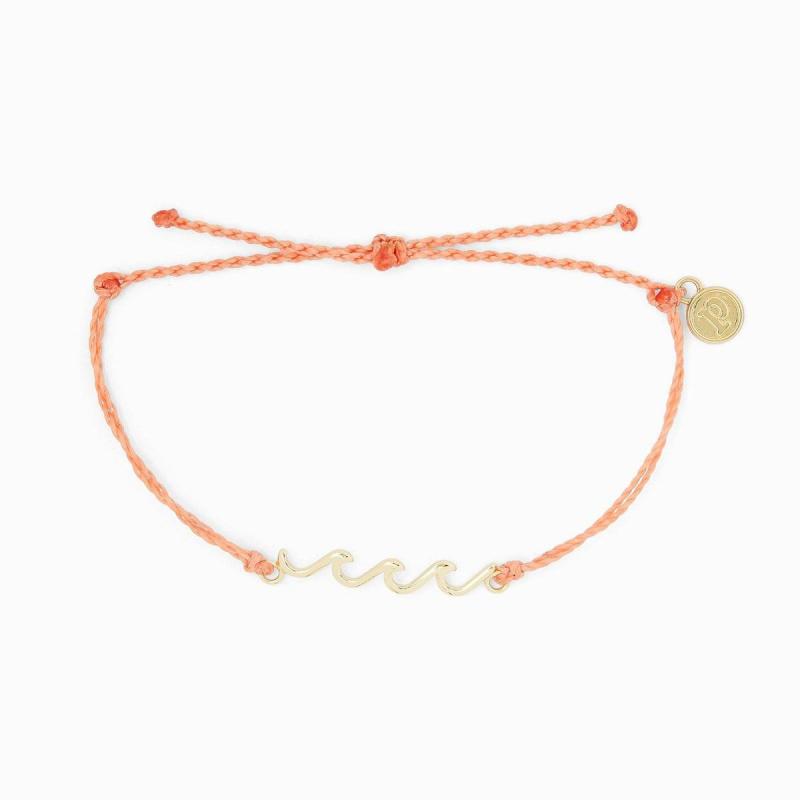 Pura Vida Gold Delicate Wave Bracelet in Salmon
