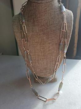 Labradorite & Agate Paperclip Chain Necklace