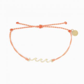 Pura Vida Gold Delicate Wave Bracelet in Salmon