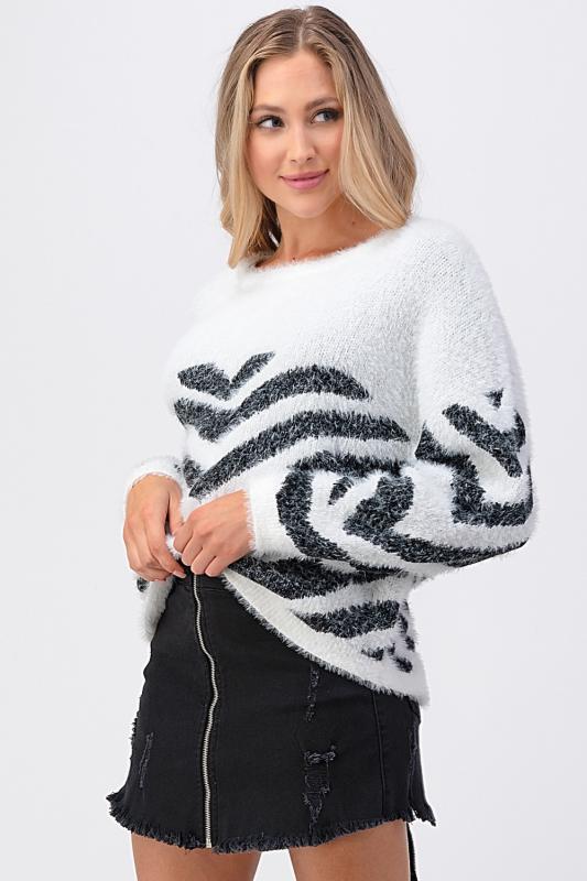 Fuzzy Zebra Open Back Sweater