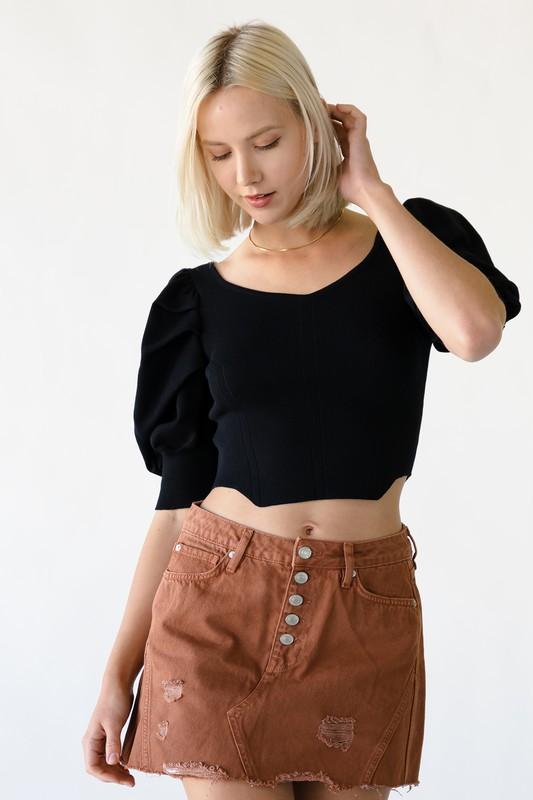 Bustier Puff Sleeve Cropped Sweater