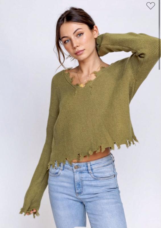 Distressed V-Neck Pullover Sweater