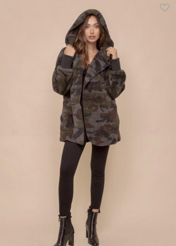 camo fuzzy open jacket