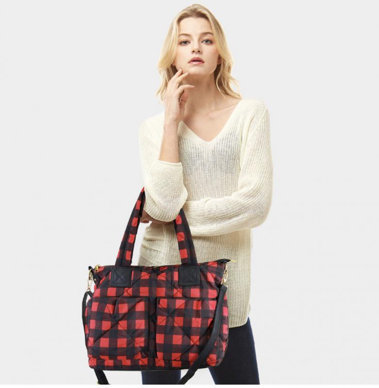 Buffalo check puffer tote bag