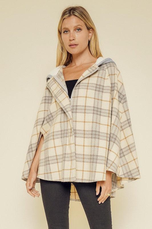 Plaid Hooded Poncho