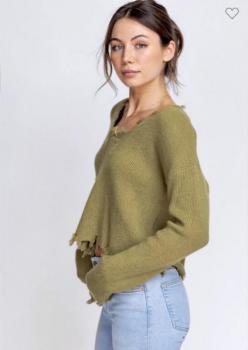 Distressed V-Neck Pullover Sweater