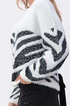 Fuzzy Zebra Open Back Sweater