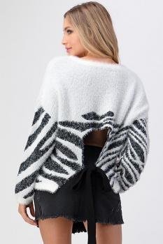 Fuzzy Zebra Open Back Sweater