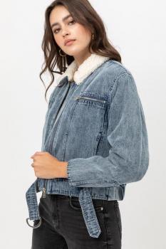 DENIM SHEARLING COLLAR JACKET