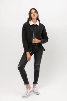 DENIM SHEARLING COLLAR JACKET