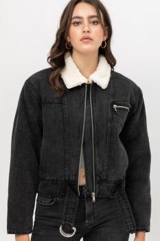 DENIM SHEARLING COLLAR JACKET