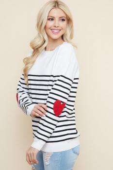 Striped Heart Elbow Sweater