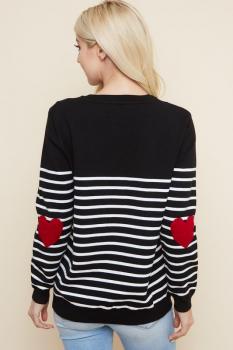 Striped Heart Elbow Sweater