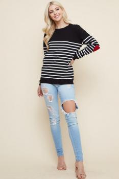 Striped Heart Elbow Sweater