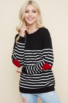 Striped Heart Elbow Sweater