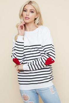 Striped Heart Elbow Sweater