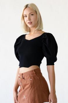 Bustier Puff Sleeve Cropped Sweater