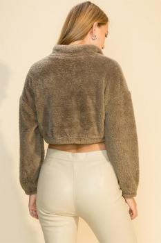 ZIP-UP TEDDY CROP SWEATSHIRT
