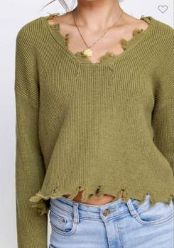 Distressed V-Neck Pullover Sweater