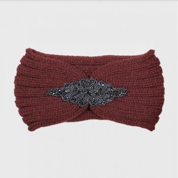 Bead Flower Knit Earmuff Headband