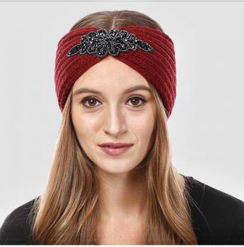 Bead Flower Knit Earmuff Headband
