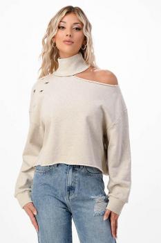 Turtle Neck Distressed Hoodie