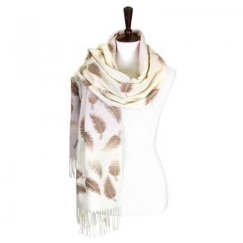 oblong cream scarf with taupe leaf detail
