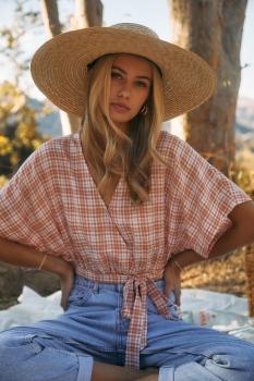 Cross Plaid Tie Top