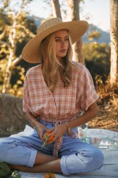 Cross Plaid Tie Top