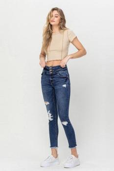 Tri-button Fray Jeans