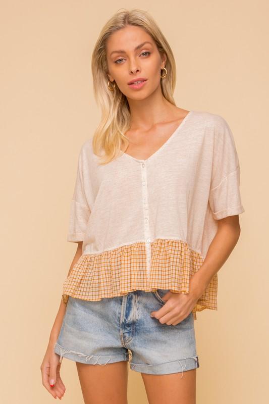 Chiffon Print Contrast Peplum Tee